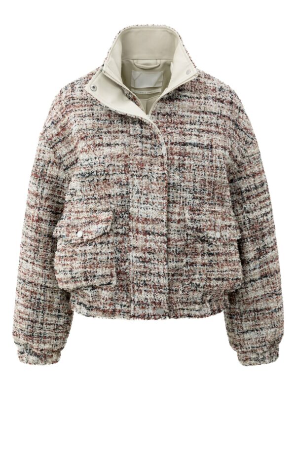 Yaya Boucle jacket with fringes, BLUSH PINK DESSIN
