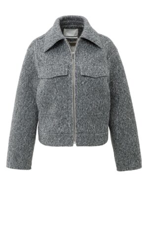 Yaya Jacke Short oversized boucle jacket, BLACK OYSTER MELANGE