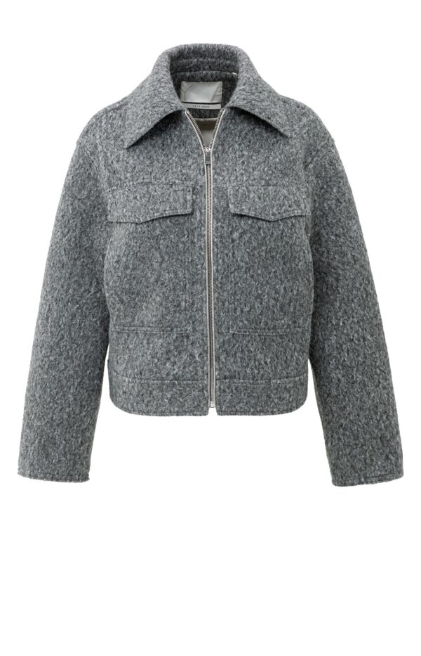 Yaya Jacke Short oversized boucle jacket, BLACK OYSTER MELANGE