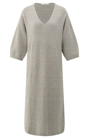 Yaya Kleid V-neck knitted dress short sle, BROWNISH GREY