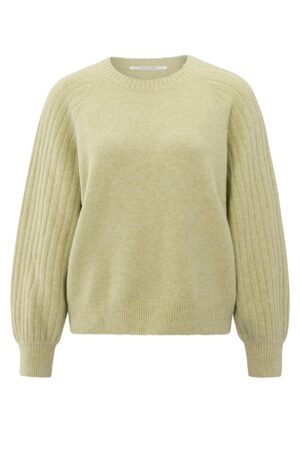 Yaya Pullover Rib mixed sweater ls, PALE OLIVE GREEN MELANGE