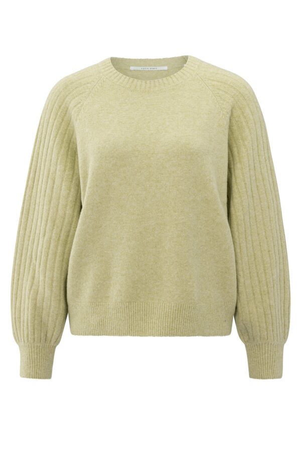 Yaya Pullover Rib mixed sweater ls, PALE OLIVE GREEN MELANGE