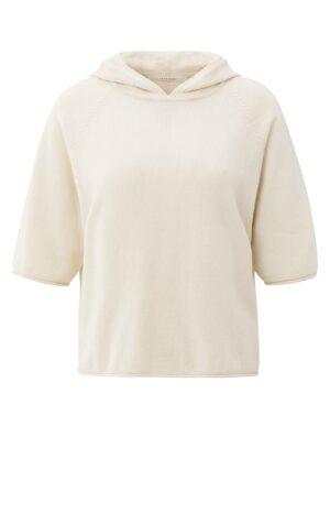 Yaya Pullover Short sleeve knitted hoody, CHALK WHITE