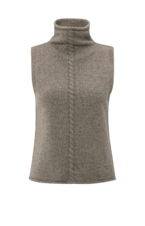 Yaya Top Cable high neck sleeveless swe, BROWN MELANGE