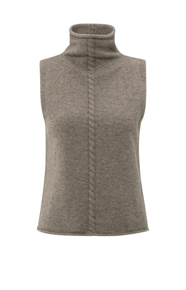 Yaya Top Cable high neck sleeveless swe, BROWN MELANGE