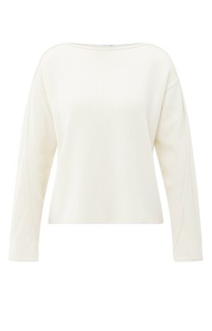 Yaya Pullover Boatneck sweater with fringes, OFF WHITE KNIT