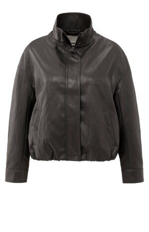 Yaya Jacke Faux leather jacket with baloo, ANTHRACITE BROWN