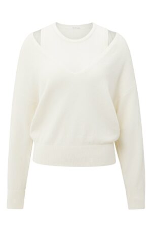 Yaya Pullover Deep v-neck sweater with top, OFF WHITE KNIT MELANGE