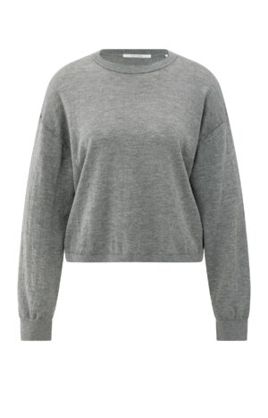 Yaya Pullover Textured round neck sweater ls, MEDIUM GREY MELANGE