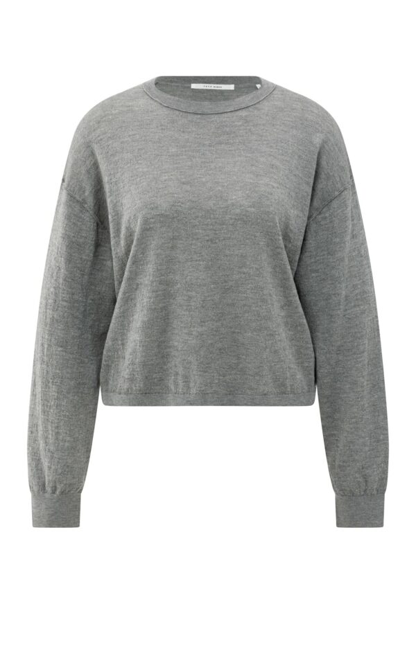Yaya Pullover Textured round neck sweater ls, MEDIUM GREY MELANGE