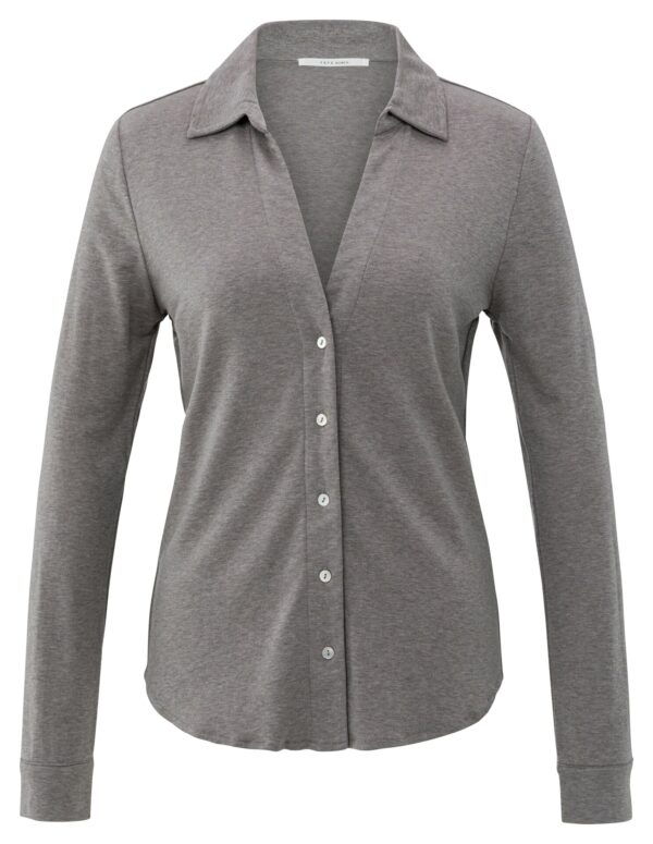 Yaya Jerseybluse mit V-Ausschnitt, TAUPE GREY MELANGE