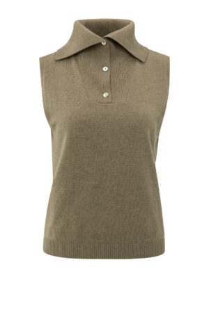 Yaya Stricktop Sleeveless sweater with collar, CAPERS MELANGE