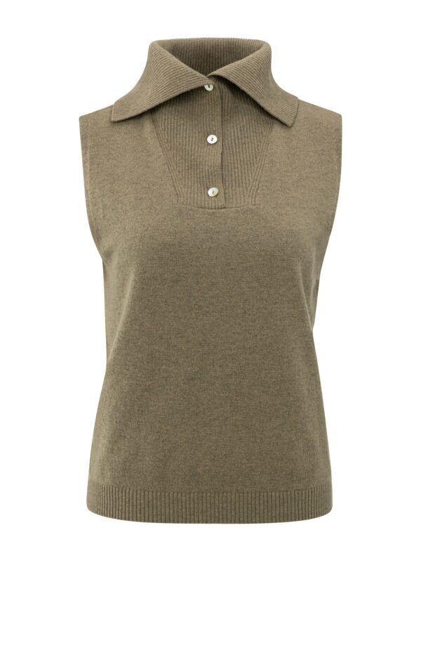 Yaya Stricktop Sleeveless sweater with collar, CAPERS MELANGE