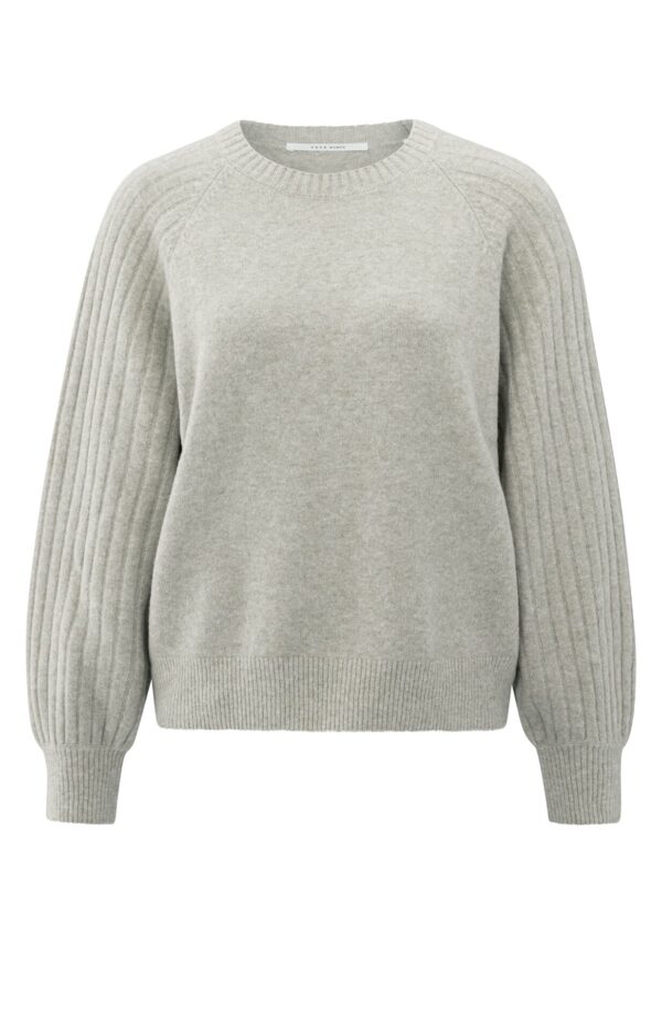 Yaya Pullover Rib mixed sweater ls, BROWNISH GREY MELANGE