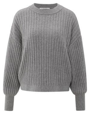 Yaya Gerippter Rundhalspullover, TAUPE GREY