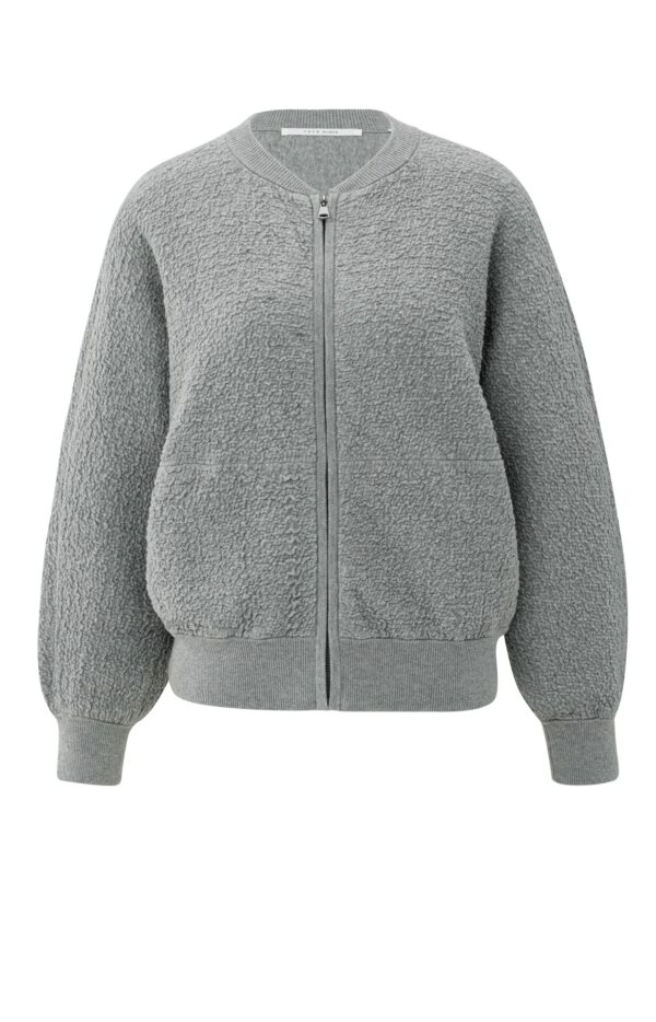 Yaya Jacke Textured knitted bomber ls, MEDIUM GREY MELANGE